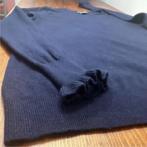 Banana Republic XS Filpucci Navy Italian Merino Wool Crewneck Sweater Ruffle